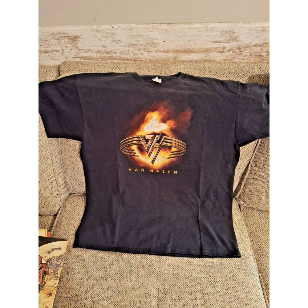 Vintage Van Halen Men's Flaming Globe VH Rings Logo Black‎ T-Shirt Size XL